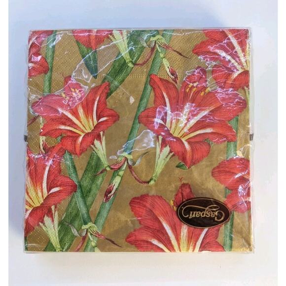 Caspari Cocktail Party Napkins Red Amaryllis 20-Pack 33 x 33 cm New Party Craft - Picture 1 of 5